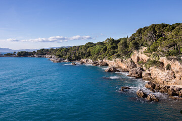 Fototapeta na wymiar The coast of Cap d'Antibes at the french riviera on a beautiful summer day