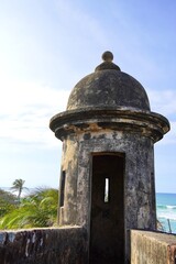 Fototapeta na wymiar Guard House and Lookout on the walls of Castillo San Christobal in Old San Juan Puerto Rico