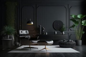 Modern luxury black room interior. Generative AI