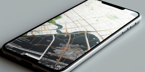 street map on the screen of the phone or smartphone, generative ai