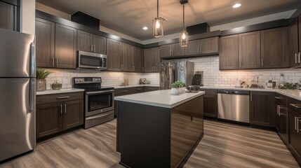 a modern kitchen with stainless steel appliances, generative ai