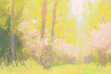 Obraz na płótnie Canvas spring yellow forest watercolor background