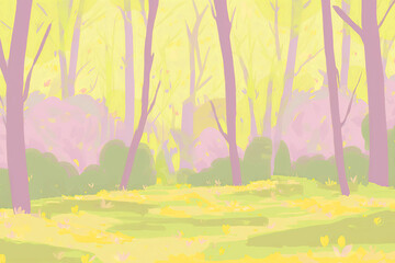 Naklejka na ściany i meble spring yellow forest watercolor background