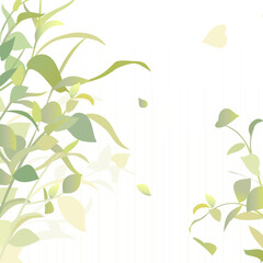 Fototapeta na wymiar Decorative spring wallpaper with a pattern of young shoots of trees, wild herbs, fresh green colors. for design, flyers, cards, banners, on the theme of ecology
