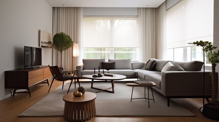 Modern living room with sofa and furniture, generative ai
