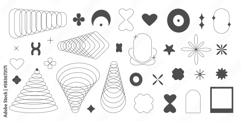 Poster aesthetic y2k geometric shapes. simple trendy geometry shapes. retro line art design elements. vecto