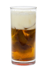 Cola drink or iced coffee with ice cubes in a shape of a heart, in a tall glass. Png clipart isolated on transparent background