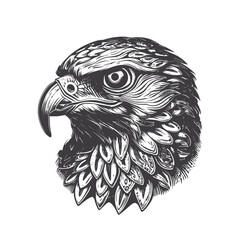 Hand drawn Hawk Head illustration. Vintage woodcut engraving style vector illustration.	