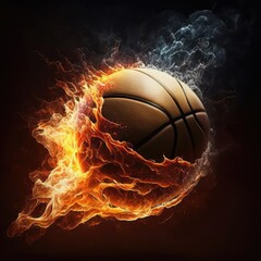 Basketball ball on fire on a dark background. World championship or cup concept. Generative AI
