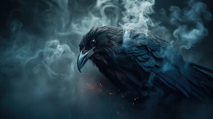 fantasy raven coming out of the smoke. Generative AI
 - obrazy, fototapety, plakaty