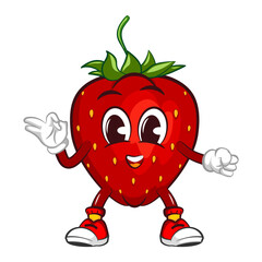 vector illustration of the mascot character of a strawberry giving an okay sign