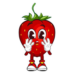 vector illustration of the mascot character of a surprised strawberry