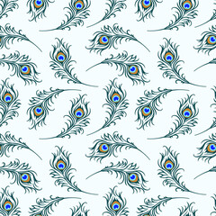 seamless pattern of peacock feathers for backgrounds, textures, cloth motifs, gift wrapping, wall decoration