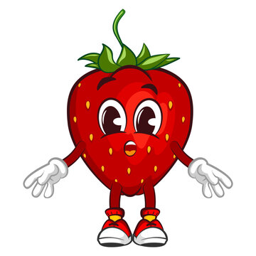 vector illustration of the mascot character of a standing strawberry