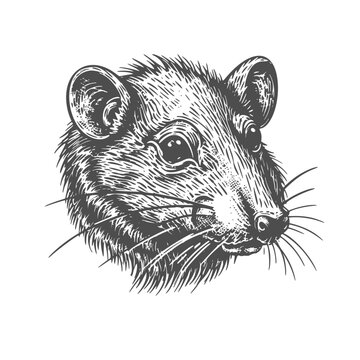 Hand Drawn Rat Head Illustration. Vintage Woodcut Engraving Style Vector Illustration.	