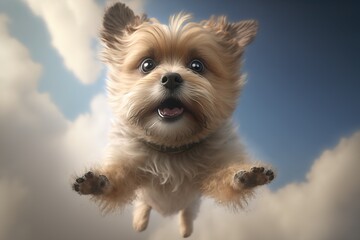 dog spaniel jumping in the studio. dog flight. Generative AI.