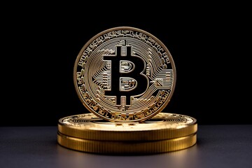 bitcoin logo on a golden coin. cryptocurrency blockchain concept. generative ai
