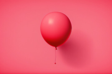 Pink birthday balloon on flat pink background. Generative AI.