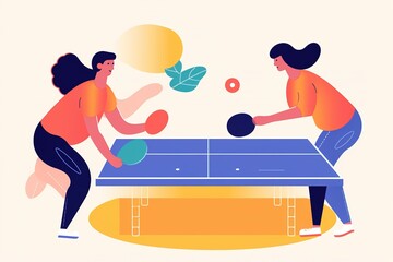 a colorful minimalist illustration of people playing table tennis. generative ai