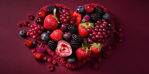 Red fruit heart for Mother's Day and Valentine's Day, Generative AI