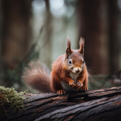 Naklejka na ściany i meble Red Squirrel in Woodlands-UK Wildlife-Generative AI