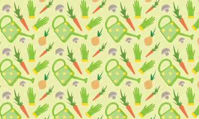 Cute pattern with vegetables and garden tools
