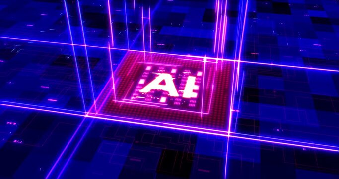 Artificial Intelligence Powered CPU Processor Analyzing Data. Computer And Technology Related 4K 3D CG Animation.