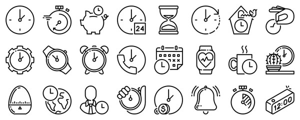 Line icons about time and clocks on transparent background with editable stroke. - 583680951