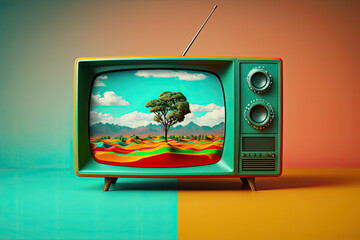 retro tv on vibrant colors created with Generative AI technology
