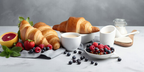 breakfast with coffee and croissant