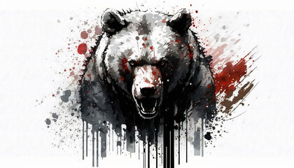 Bad bear, isolated on white background - watercolor style illustration background by Generative Ai