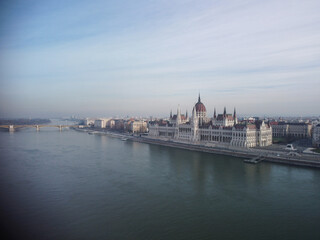 Fototapeta na wymiar Panoramic view from above on landmarks of Budapest at summer sunset, Hungary