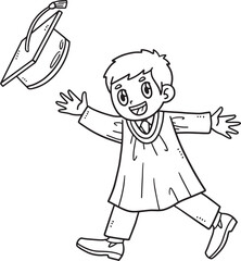 Happy Graduate Boy Throwing Cap Isolated Coloring