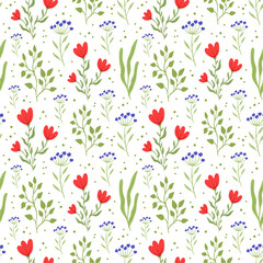 Spring seamless pattern with meadow floral elements