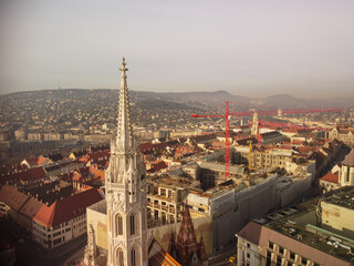 Obraz premium Panoramic view from above on landmarks of Budapest at summer sunset, Hungary