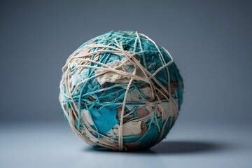World Earth Day concept, abstract 3D globe made of trash polluting our planet: plastic, waste, toxic spills, generative ai illustration