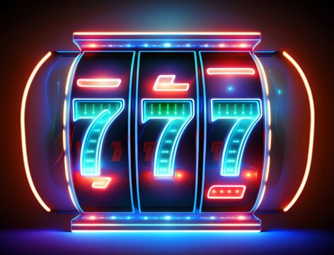 Slot machine 777, neon sign, generative ai image