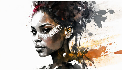 Black Female Warrior, isolated on white background - watercolor style illustration background by Generative Ai