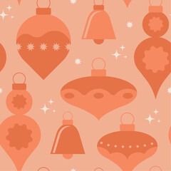 Red Christmas Tree Ornament Seamless Background Pattern. Vector Illustration.