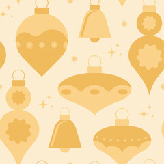 Gold Christmas Tree Ornament Seamless Background Pattern. Vector Illustration.