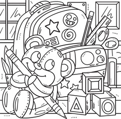 Back To School Bag and Stuffed Toy Coloring Page