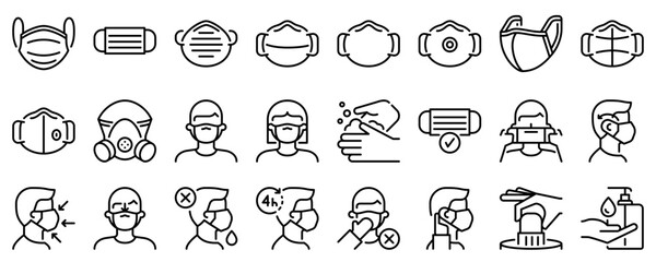 Line icons about wear mask on transparent background with editable stroke.