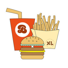 Vector free big fries cheeseburger with drink set Fast food