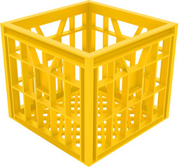 3d Yellow Plastic Crate Template. Photo Realistic Rendering Isolated. Perspective View