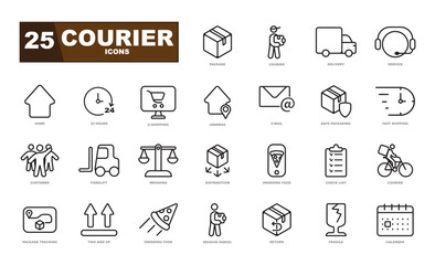 Courier, delivery man, logistics, shipment and forwarding icon set.