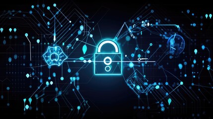 Global Network Security Padlock in Digital Data Flow