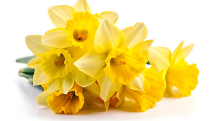 Obraz na płótnie Canvas Group of yellow daffodils on a white background., Generative Ai
