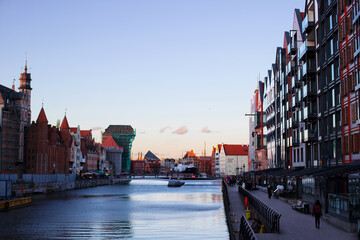 Sunset over the Motława River in Gdansk