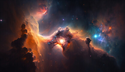 Fototapeta na wymiar epic shot of planets and asteroids in nebulae. Generative AI