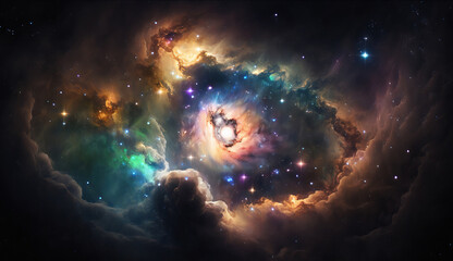 epic shot of planets and asteroids in nebulae. Generative AI